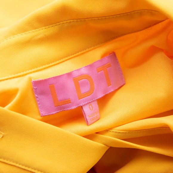 LDT Shirt Dress Long Sleeve Midi Button Front Belted Bright Yellow Size 0 New - Picture 3 of 7
